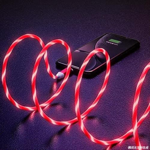 Image of USB Type C to Type C PD Fast Charging Cable Phone Charger High Data Speed Visible Light Up Red Current Flowing for All USB C Device-39Inches Red