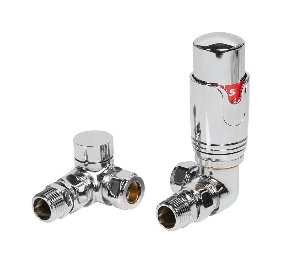 Lux Heat Corner Chrome Thermostatic Radiator Valve (TRV) Set
