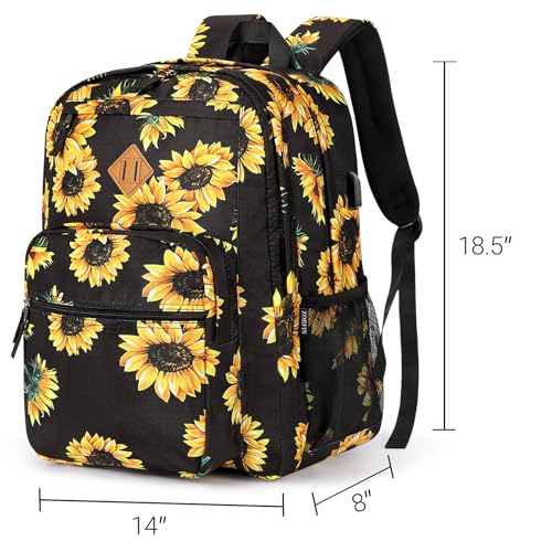 Image of ZORFIN 36L Backpack for College, and Travel: Water Resistant Bookbag with 8 Compartments - Sunflower