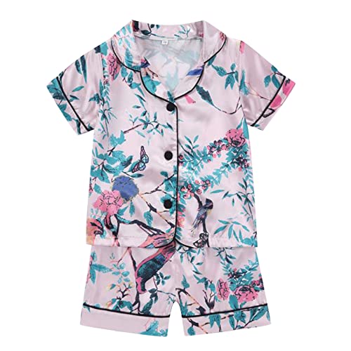 Unisex Baby Girls Boys Silk Satin 𝐏ajamas 2 Piec𝐞 Button-Down Clasic 𝐋oungewear Toddler Summer Cartoon 𝐏js
