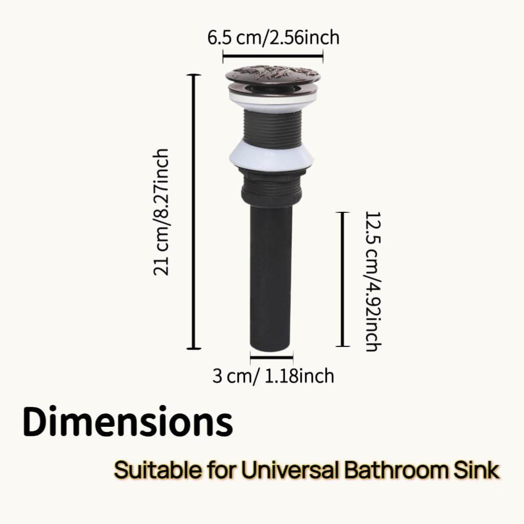 Bathroom Sink Drain Without Overflow, Matte Black Pop Up Drain for Bathroom Sink, Solid Brass Vessel Sink Drain Assembly, Anti-Explosion & Anti-Clog Strainer, Double Fish Design