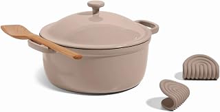 Cast Iron Perfect Pot | 6-in-1 Multifunctional 5.5 Qt. Toxin-Free Enameled Dutch Oven with Self-Basting Lid | Hot Grips & Beechwood Scraper | Induction Cooktop and Oven Safe | Steam