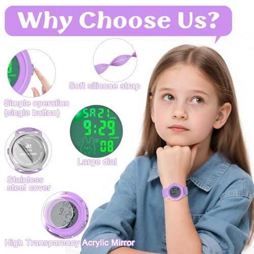 Edillas Boys Girls Watch Digital,LED Lights Waterproof Wristwatches for Child Sport Outdoor Multifunctional with Stopwatch/Alarm for Kids Ages 5-153