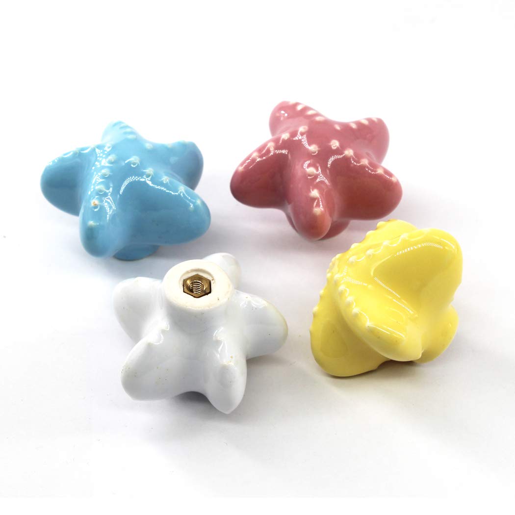 Bonitos botones de cerámica en forma de estrella de mar para habitación infantil, muebles, armarios, tiradores de cajones de cerámica, cocina, cajón, 6 piezas