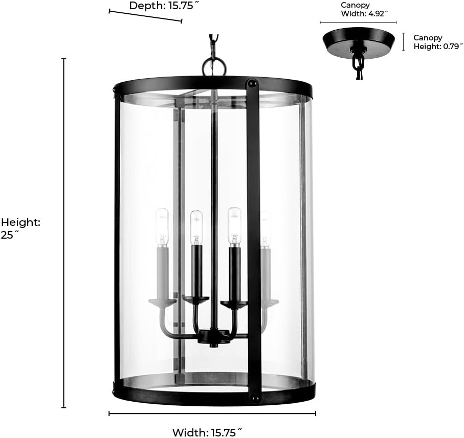 ML Lighting | Aydenn Collection | 94004-MB | 4 Light Pendant in Matte Black Finish with Clear Glass Shade | Perfect for Kitchens, Dining Rooms, Living Rooms, Entryways, Hallways