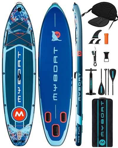 MYBOAT 11'&times;34'&times;6' Extra Wide Inflatable Paddle Board with Kayak Seat, Stand Up Paddle Board, Sup...