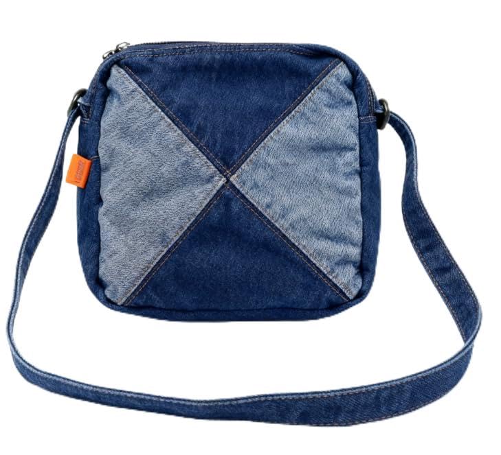 Bolsa tiracolo de brim colorida unissex casual quadrada, Azul escuro, Medium