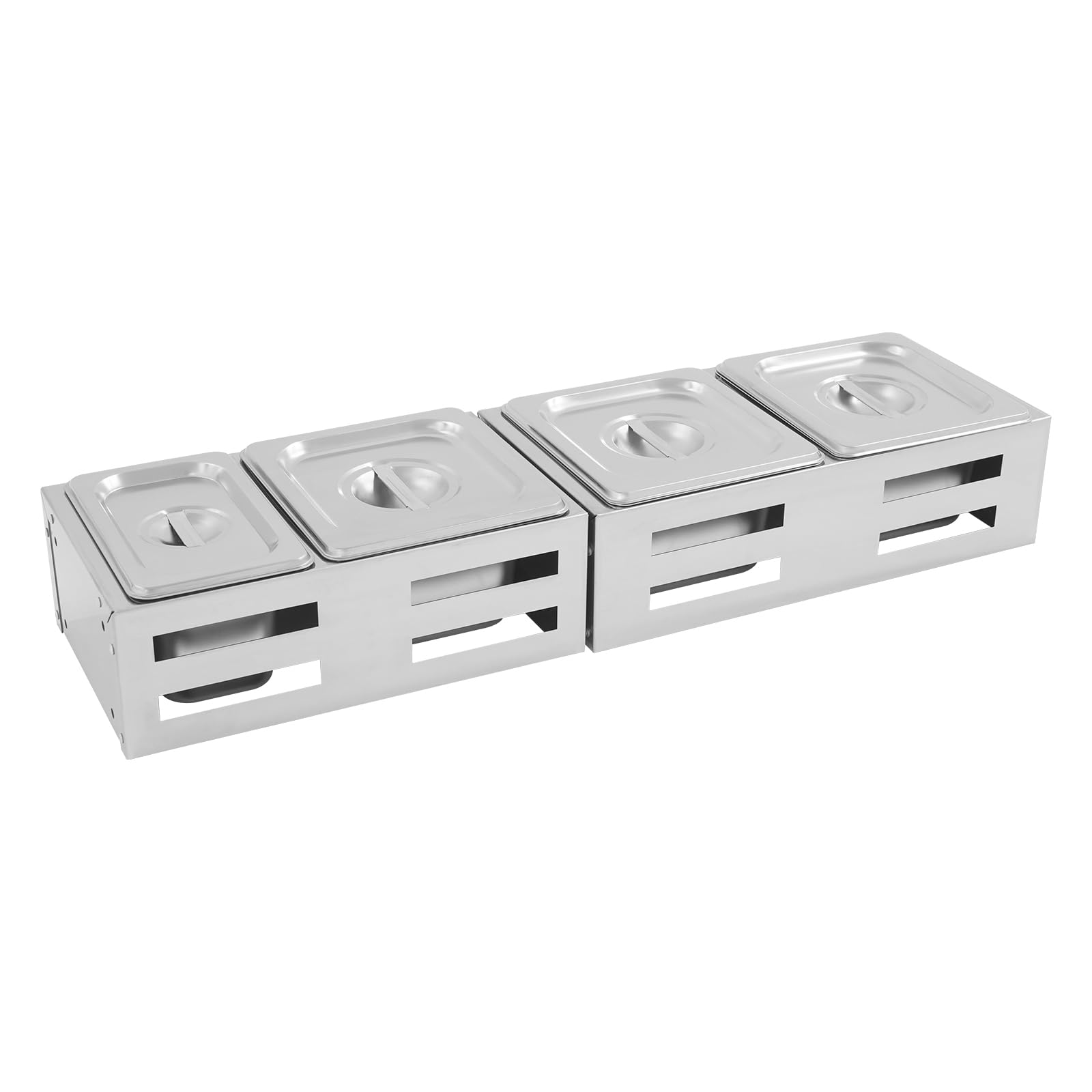 Contenitore per spezie in acciaio inox, da cucina, per spezie, da cucina, con 4 scomparti e 2 supporti per cucina, ristorante, buffet