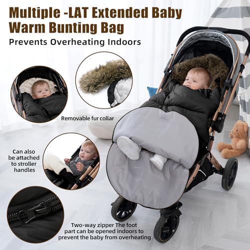 LAT Baby Warm Bunting Bag Universal,Extended and Removable,Stroller Sleeping Bag Cold Weather,Waterproof Toddler Footmuff(Oval,Black) - 3