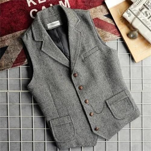 Men Vest Herringbone With Lapel Formal For Business Wedding Groom Banquet Men Suit Waistcoat2