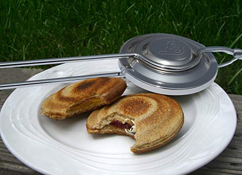 Bene Casa - Flying Saucer Sandwich Press With Heavy-Duty Natural Wooden Handles (16") - Ideal For Bonfire Or Camping Cooking #TOP1