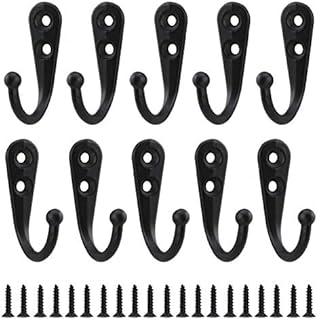 MaYuLa 10Pcs Coat Hooks Black Wall Mounted Hooks with 20 Screws Single Prong Robe Hooks for Hanging Vintage Metal Clothes Hat Door Hooks Hangers for Kitchen Bathroom Bedroom Scarf Bag Towel Key Caps