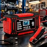 Carregador De Bateria Automotivo, Bivolt, Inteligente 12V 6A Para Carros E Motos Com Tela Digital, Sobrecarga Superaquecimento, Linha Premium Automotiva (Vermelho)
