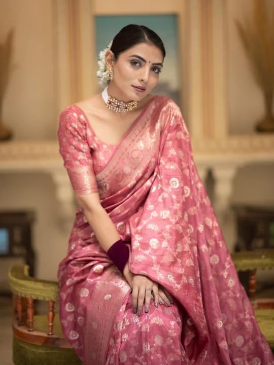 Image of Flosive Women's Soft Kangivaram Silk Saree With Copper Zari Weaving With Boluse