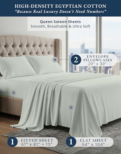 Image of LANE LINEN Extra Deep Pocket Queen Sheets 18-24 Inches Sateen - Silver | Sheets Queen Size Bed Set Cotton - 4-Piece Set, For A Luxurious Night's Sleep, For Guests And Everyday Use, Elegant