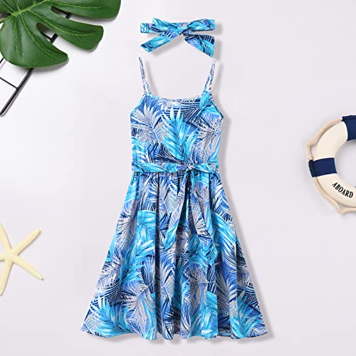 AWIBMK Mommy and Me Dresses Boho Floral Dress Hawaiian Vacation Mom Daughter Outfits with Headband 2PCS4