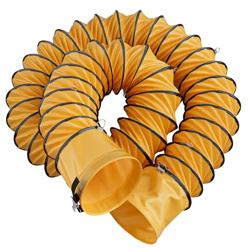 Hon&Guan 12 Inch PVC 25 FT Flexible Duct with Adjustable Rope and D-Shaped Rings Suitable for Free Hanging and Utility Blower Exhaust Fan Support