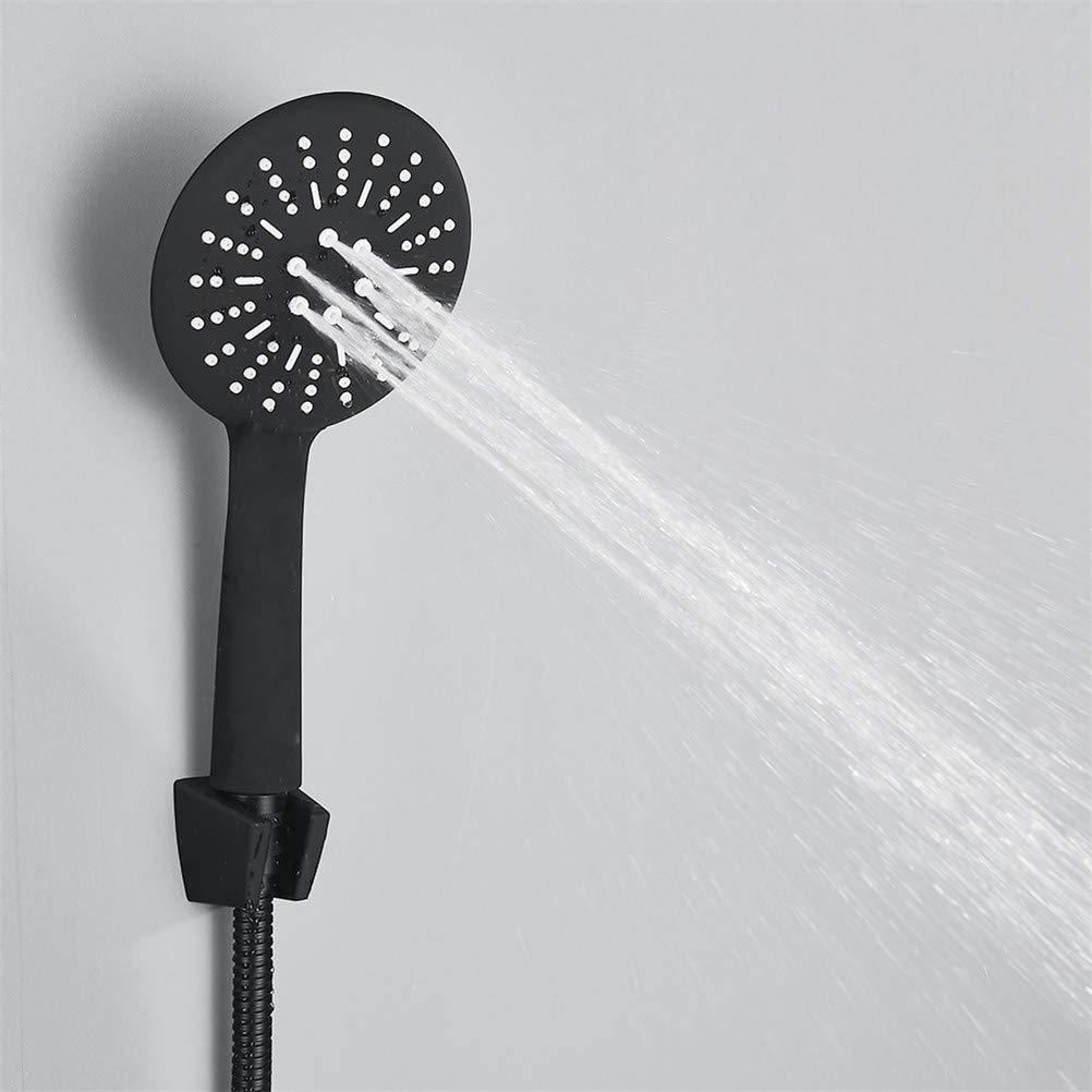 Set di rubinetti per doccia da bagno Sistema doccia termostatico nero moderno in rame con soffione a mano Miscelatore per vasca Rubinetto antiscottatura
