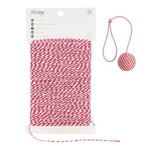 G2PLUS Spago Natalizio Bianco e Rosso: Cordoncino Natalizio,2mm di Spago per Imballaggio Regali e Artigianato e Decorazioni Natalizie,50M