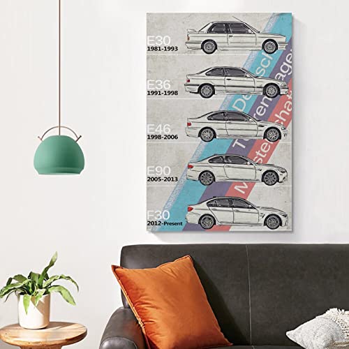 Vintage Historic Car Poster Bmw - Bmw, M3 Generations - Timeline Art Canvas Print Canvas Painting Posters And Prints Wall Art Pictures For Living Room Bedroom Decor 16X24Inch(40X60Cm) Unframe-Style #TOP3