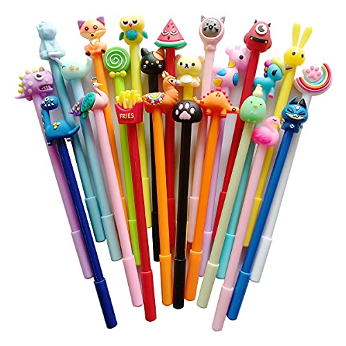 24 pack Cute Cartoon Gel Blue Ink Pens Assorted Style Writing Pens for Birthday Present School Prize Student Gift Fun Girl Pens (blue)