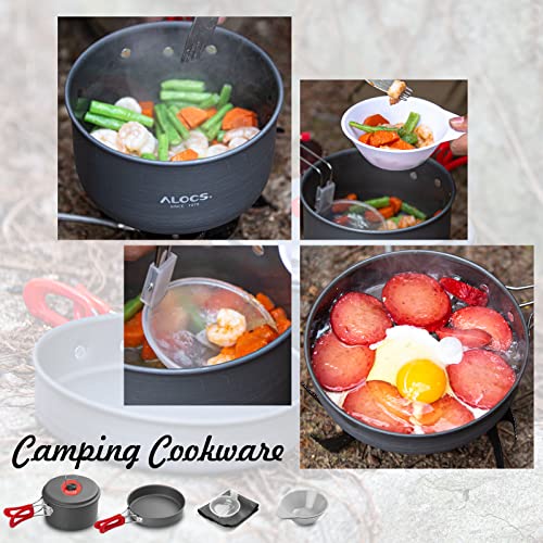 Alocs Camping Cookware, Lightweight & Compact Camping Pots And Pans Set, Durable Camping Cooking Set, Camping Cookware Mess Kit For Outdoor Backpacking Camping Hiking Picnic #TOP5