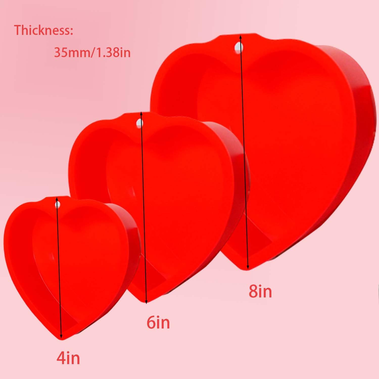 3 stampi in silicone a forma di cuore per la cottura di San Valentino a forma di cuore, stampi per torte a forma di cuore (rosso, 10,2 cm, 15,2 cm, 20,3 cm)