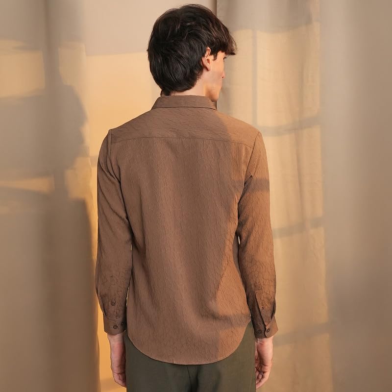Image of CAHOOT Men's Veined-Textured Shirt | Casual Wear | Spread Collar | Long Sleeve | Button Closure | Shirt Crafted with Comfort Fit for Everyday Wear