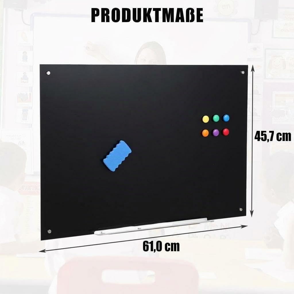 Garvee 60x45cm Glas Whiteboard Schwarz Rahmenlos Magnetische Schreibtafel
