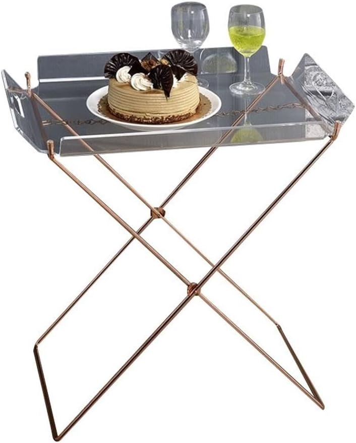 BOWERY HILL Tray Table, Clear Acrylic Removable Tray and Copper Metal X-Base, 25" H x 22" W x 16" D, Rectangular Accent Table for Living Room or Functional Serving Use