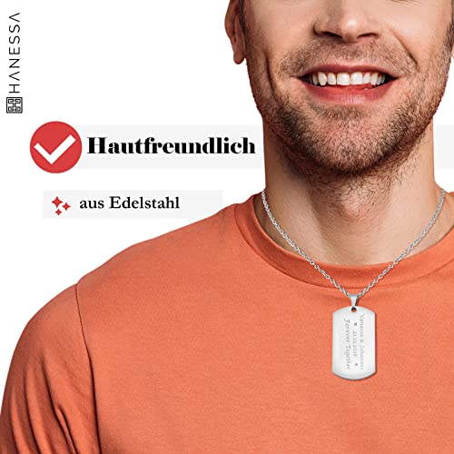 Hanessa Personalisierte Kette mit Gravur Edelstahl 50 cm mit Anhänger Dog Tag einseitig in silber - Personalisierte Halskette für Männer und Frauen - Personalisierter Schmuck Damen Herren