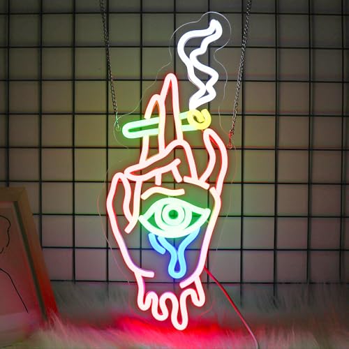 Image of Hand Eyes Neon Sign, JGHTURIE Bar Neon Signs for Wall Decor Red Light Up Sign USB Powered Led Signs for Man Cave Game Room Boys Beer Decoration