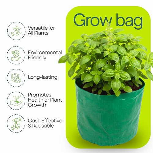 Image of Bio Blooms Round HDPE Plant Grow Bag for Terrace & Kitchen Gardening| Pack of 10| 12x12|200 GSM Heavy Duty Outdoor Grow Bag | Durable Planter for Vegetables, Flowers & Plants (Green & Orange)