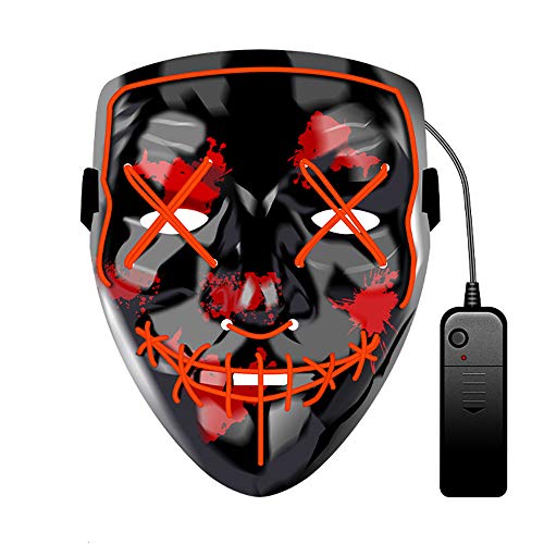 Creechwa Halloween Masker, LED Halloween Maskers, EL Wire Light-up Maskers voor festival, feest en carnaval, eng kostuum Kerstmis, Cosplay Glow in Darkness (rood)