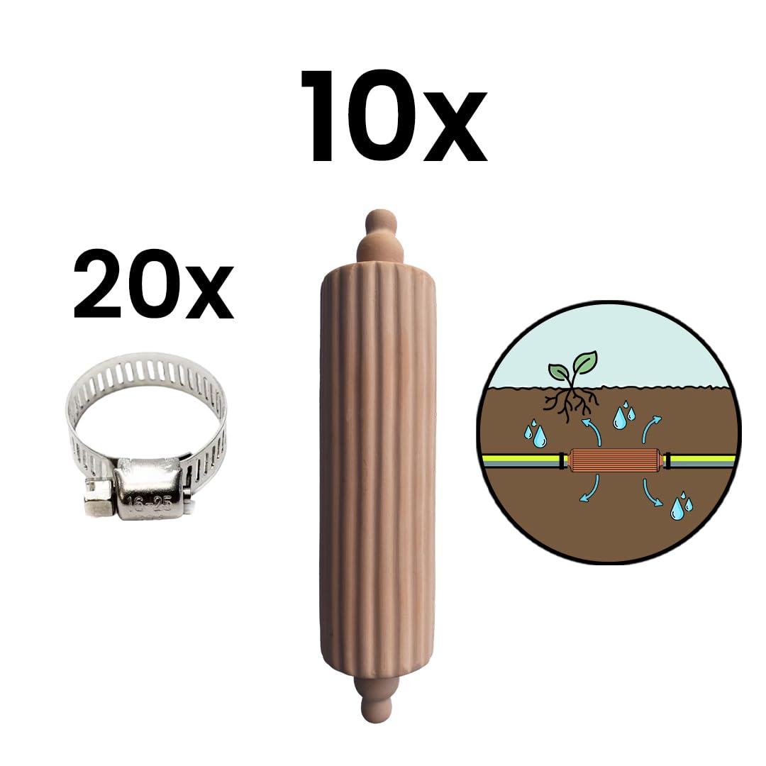 Bewässerungssystem Garten | Ollas Bewässerung aus Ton | Wurzelbewässerung Pflanzen | Wassersparende Tonkegel Bewässerung | Urlaubsbewässerung | Beet Hochbeet Gewächshaus (tontau TWO, 10er Set)