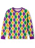 Big Unisex Kids Mardi Gras Fleur De Lis Long Sleeve Tops Crew Neck Diamond Shirts 10 Years
