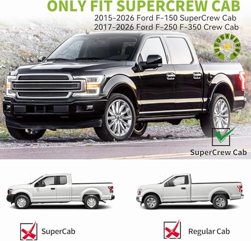 Running Boards Compatible with 2015-2026 Ford F-150 SuperCrew Cab & 2017-2026 Ford F-250 F-350 Super Duty Crew Cab, 6 inches Black Textured Aluminum Side Steps Nerf Bars, f150 Running Boards by AUTOSAVER88 - Image 2