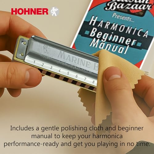 Hohner Marine Band 1896 Harmonica – Key of C Bundle with Case, Pouch, Austin Bazaar Online Manual, and Polishing Cloth - Les Beatles, Paul McCartney, John Lennon, RIngo Starr, George Harrison Hohner Marine Band 1896 Harmonica - Key of C Bundle with Case, Pouch, Austin Bazaar Online Manual, and Polishing Cloth – Image 4