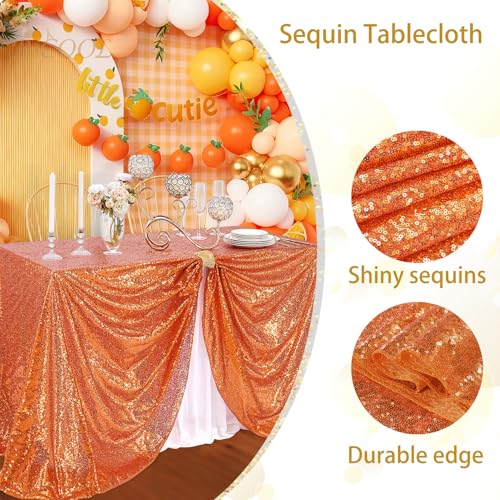 Image of B-COOL Sequin Tablecloth Sparkle Halloween Tablecloths for Round Rectangle Table Bronze Fall Sequence Table Overlays Christmas Parties 90x132 Inch