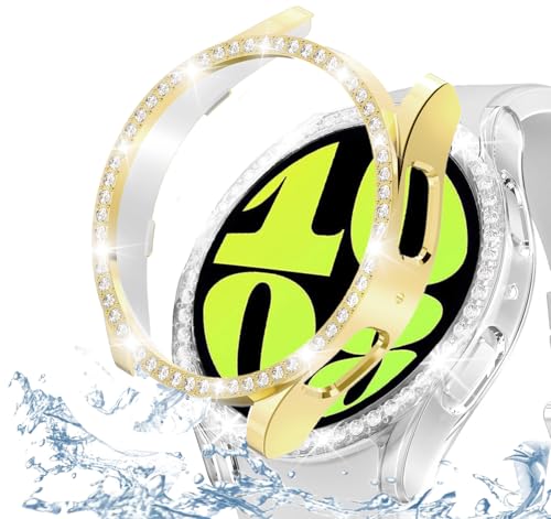 DEALELE [2-Pack] Case Compatible with Samsung Galaxy Watch 6 40mm, Bling Single-Row Diamond PC Protective Case Bumper Replacement Watch Cover (40mm, Gold + Transparent) by DEALELE - Used condition - US$7.32