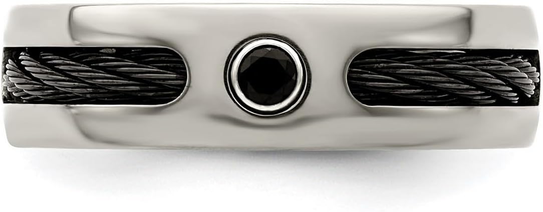 Titanium Cable and Black Spinel With 925 Sterling Silver Polished Bezel 7mm Band Ring for Women and Men - Image 5