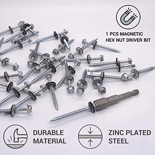 Miniatura 2 de Marcopol Paquete De 30 Piezas Din 7504-K Tornillos Autoperforantes De Acero Galvanizado 4,8 X 60 Mm Con Arandelas Epdm, Cabeza De Arandela Hexagonal,