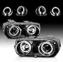 AmeriLite Black Projector Dual LED Halo Replacement Headlights Set for 94-97 Acura Integra - Passenger and Driver Side