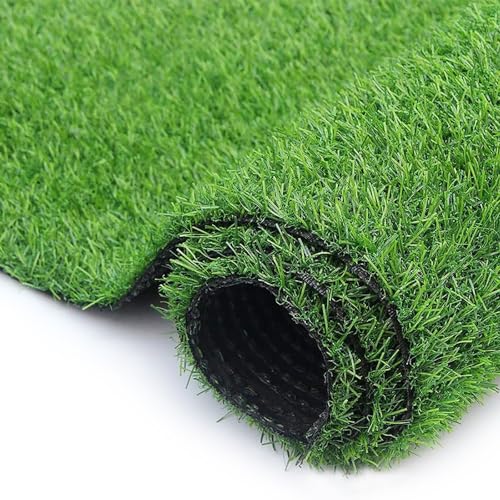 GLIWEN 18mm Green Artificial Grass Rug,5x10 FT Fake Faux Grass Mat, Indoor Outdoor Garden Balcony Lawn Landscape Faux Grass Rug with Drainage Holes