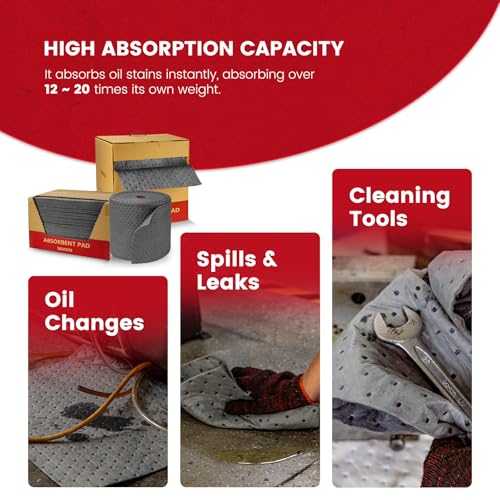 Image of Oil Absorbent Pads 200-Pack | 16 inchx20 inch Oil Spill Mat | Industrial Spill Control for Oil & Water(32 Gal /Box) | Gray Absorbing Sheets