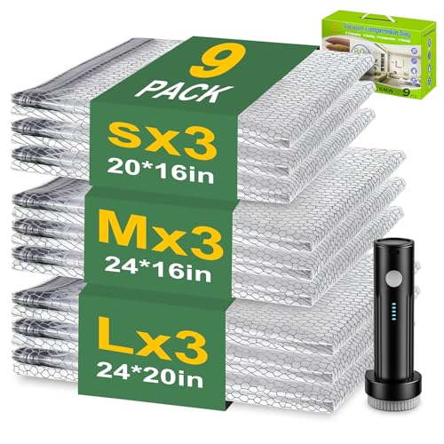 Aaronbird Vacuum Seal Bags for Clothing with Wireless Electric Pump - Travel & Home Use, 9 Pack Ideal Space Saver Vacuum Storage Bags, Travel Vacuum Bags for Luggage