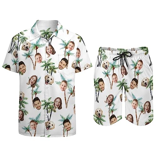 Personalized Photo Face Hawaiian Matching Set,Custom Men's 2 Piece Outfits Short Sleeve Shirt and Shorts Suits3
