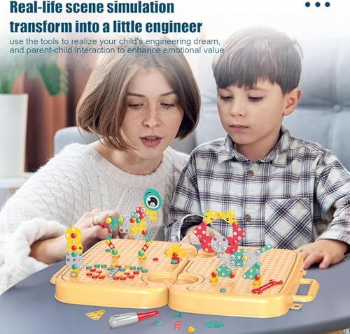 Image of Electric Drill Screw Tool Set Creative Mosaic Puzzle Toy, 224 Pcs 3D Creativity Educational Kit Construction Toy Birthday Gift for Ages 3 4 5 6 Years Boys Girls (Bus Shape Orange)