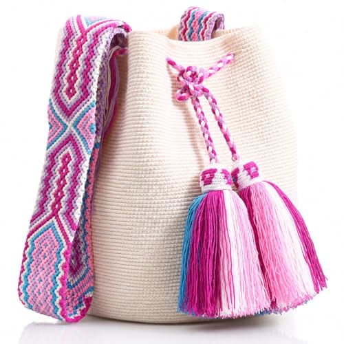 Image of WYOU Designer Wayuu Hand-Crochet Woven Summer Beach Bag for Everyday, Travel-Large Beachy Purse, Colorful Purses for Women