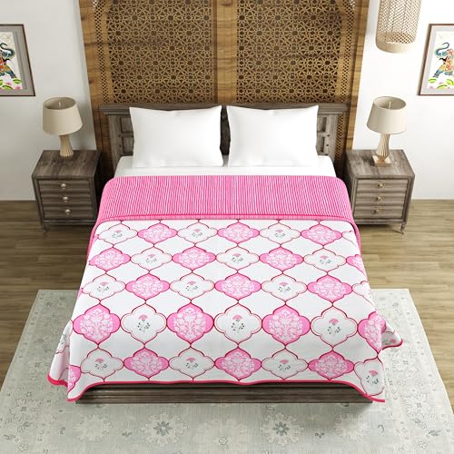 Image of BLOCKS OF INDIA 100% Cotton Dohar King Size Reversible Hand Block Printed Malmal Summer Dohar /Blanket (MUGHAL Pink)